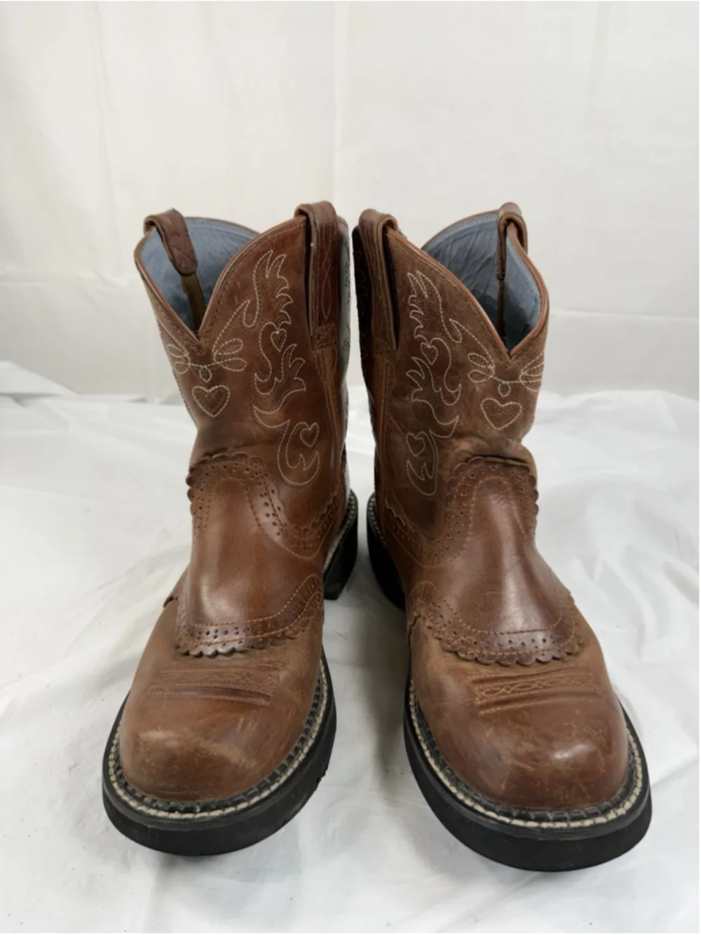 Ariat Fatbaby Saddle Boots Womens 10 Tan Leather Heart Western Cowgirl Rustic